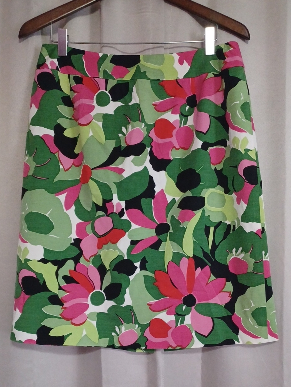 Talbots Silk Blend Vintage Mod Floral Pencil Skirt Pink Green Black Women's 10